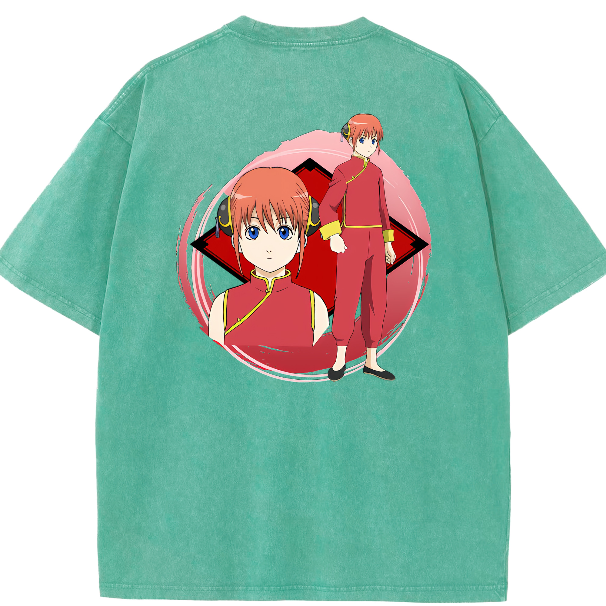 （画像用） ぎんたま 坂田銀時（さかたぎんとき） 神楽 志村新八（しむら しんぱち） GINTAMA Sakata Gintoki Kagura Shimura Shinpachi 綿100% ヴィンテージ風 半袖Tシャツ（背面プリント）